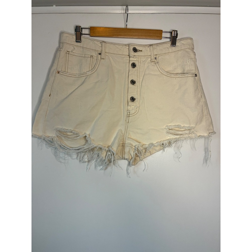 Wild Fable Shorts Women 14 Cream Highest Rise Cutoff Distressed Button Fly Denim